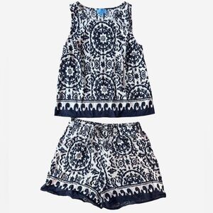 CeCe Linen‑Blend Patterned Sleeveless Top & Shorts Set — Coord Summer Outfit